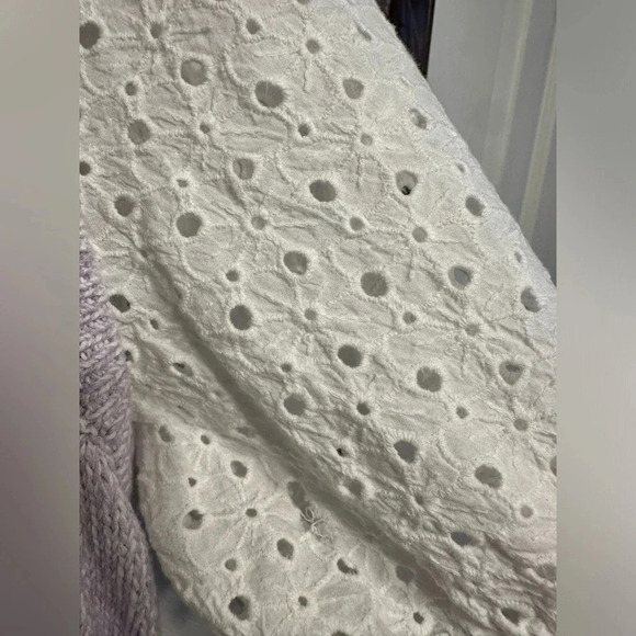 Stylish 2fer blouse & vest look with eyelet puff sleeves lavender Soft cotton M - Picture 6 of 10